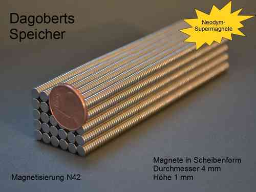 Scheibenmagnet Ø 4 mm, Höhe 1 mm